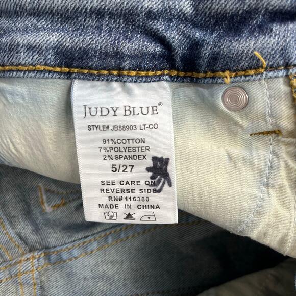 Judy Blue Wide Crop Jeans 5/27 Light Wash Blue Mid Rise Raw Hem JB88903 Stretch - Picture 8 of 13